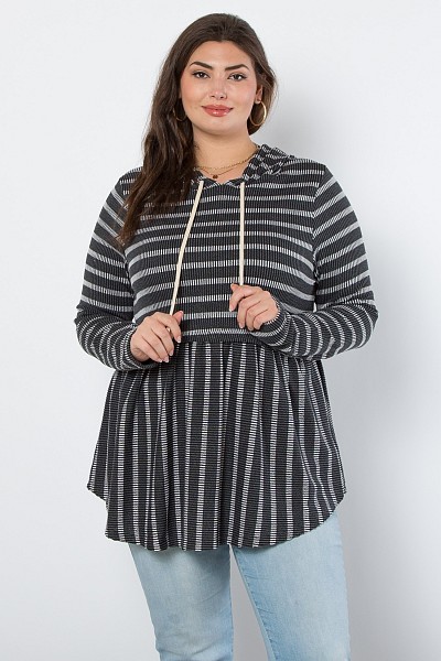 PT11594 STRIPED URBAN RIB BABYDOLL HOODIE